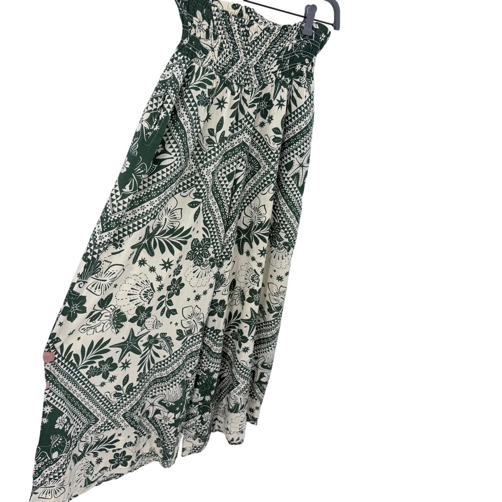 Bila 77 Womens Green Cream Tropical Geometric Smocked Wide Leg Pants J2465F69 M